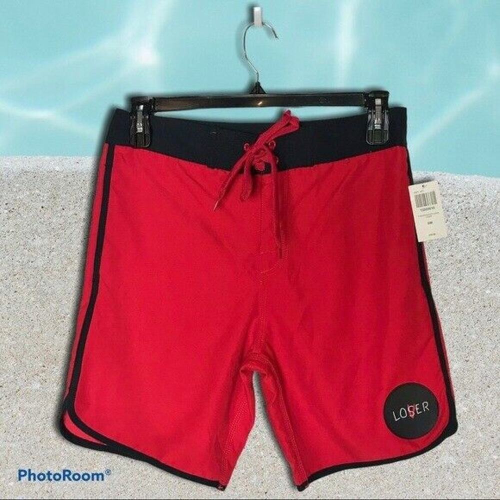Hot Topic NWT "It" Men's Small Lover Loser Board Shorts Red Black Swimwear